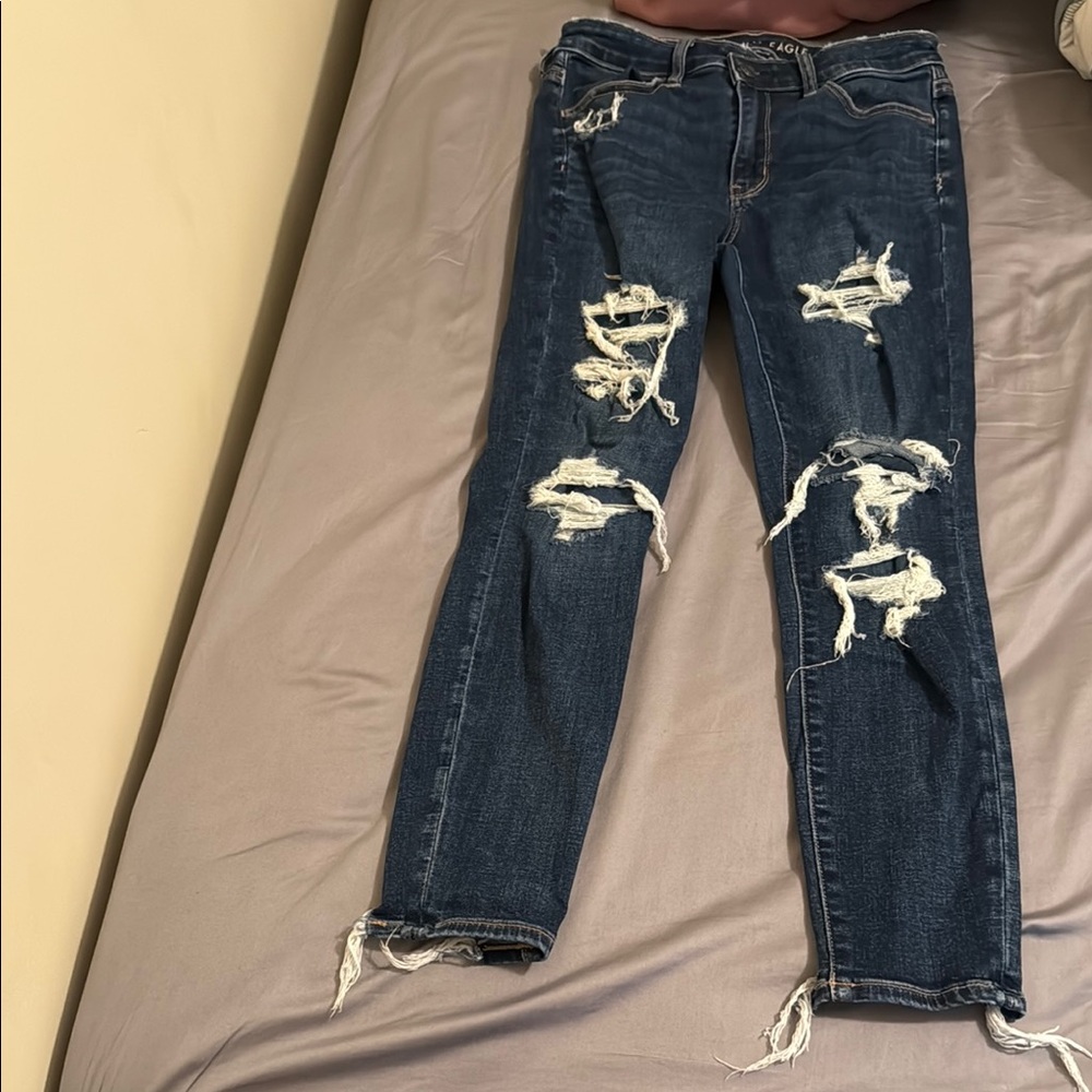 American Eagle Outfitters Dark Blue Distressed Jeans